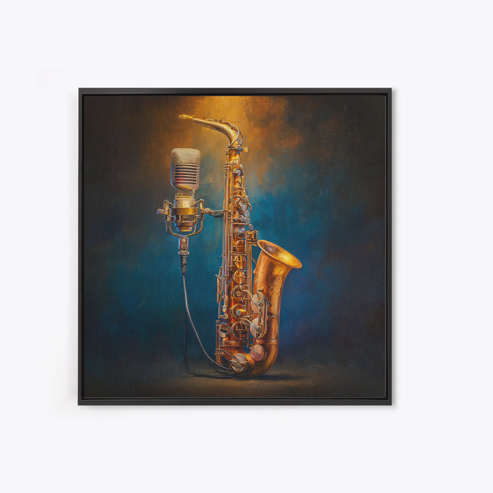 Microphone Portrait with Golden Spotlight Canvas Print, Music Studio Art, Painting from Photo, Studio Decor, Fine Art, Rhythm, MSA-1x1-31