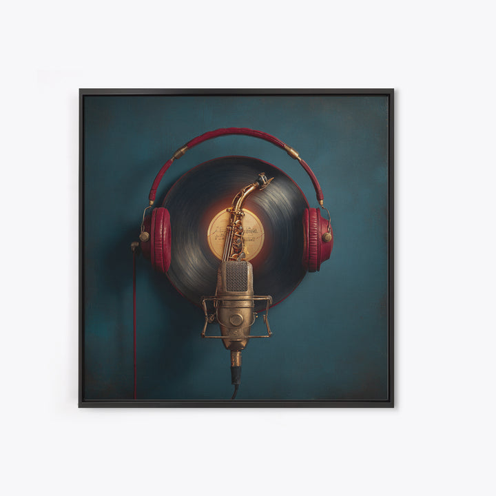 Headphones Around a Glowing Record Canvas Print, Music Studio Art, Music Posters, Studio Decor, Fine Art, Rhythm, Music Lover, MSA-1x1-35