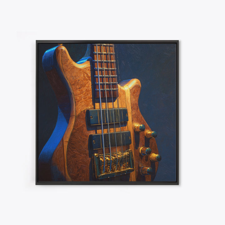 Bass Guitar Closeup Framed Canvas Print, Music Studio Art, Music Lover, Studio Decor, Oil Painting, Rhythm, Minimalist Decor, MSA-1x1-37