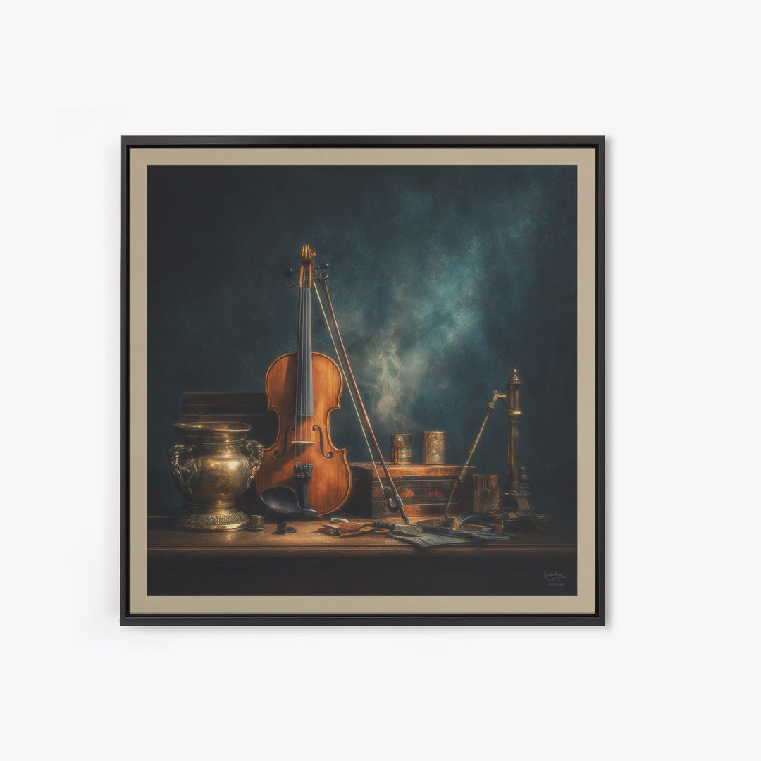Violin and Bow Framed Canvas Print, Music Studio Art, Art Print, Studio Decor, Rhythm, Digital Wall Art, Printable Art, MSA-1x1-40