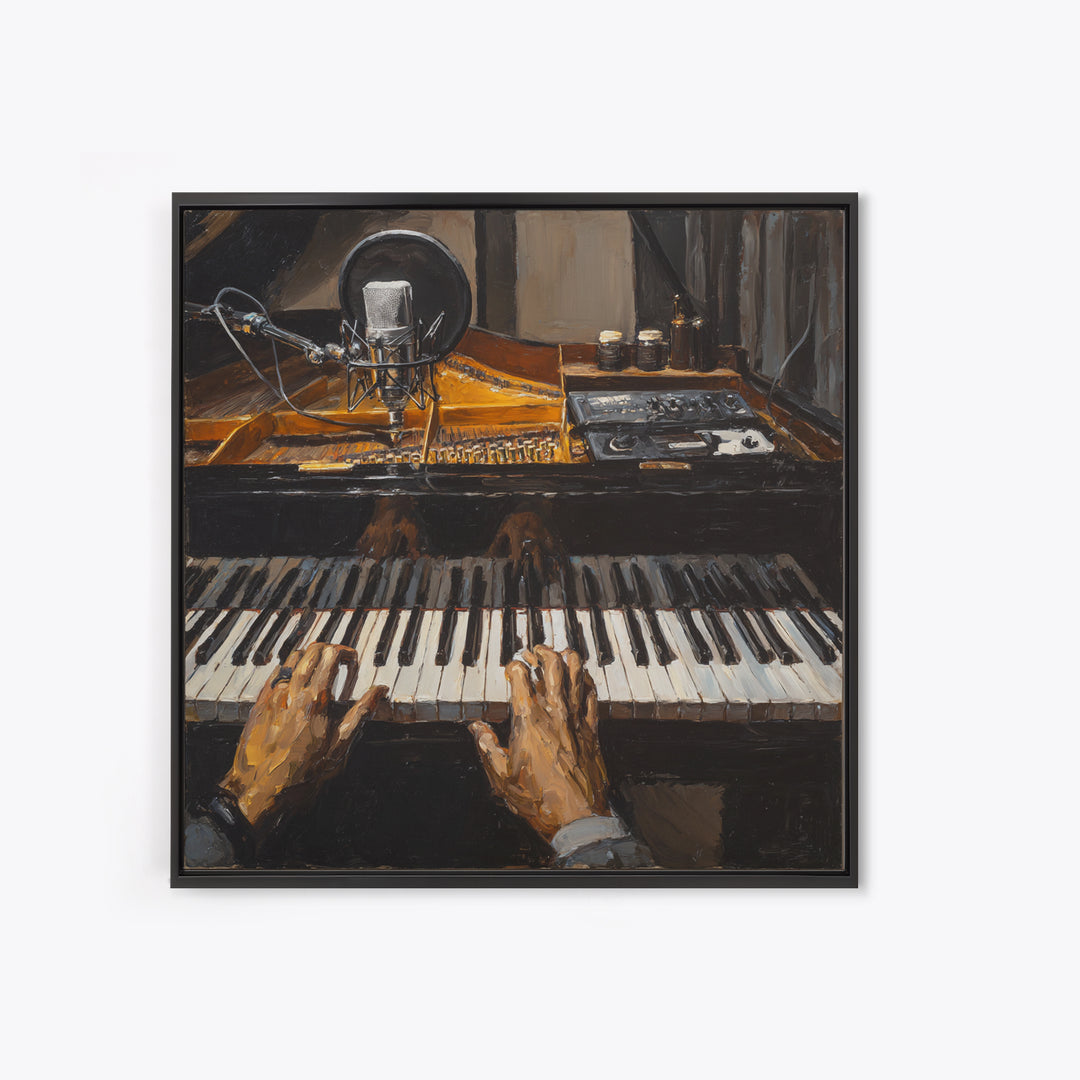 Piano Keys with Hands in Cinematic Shadow Canvas Print, Music Studio Art, Music Lover Gift, Studio Decor, Fine Art, Rhythm, MSA-1x1-5
