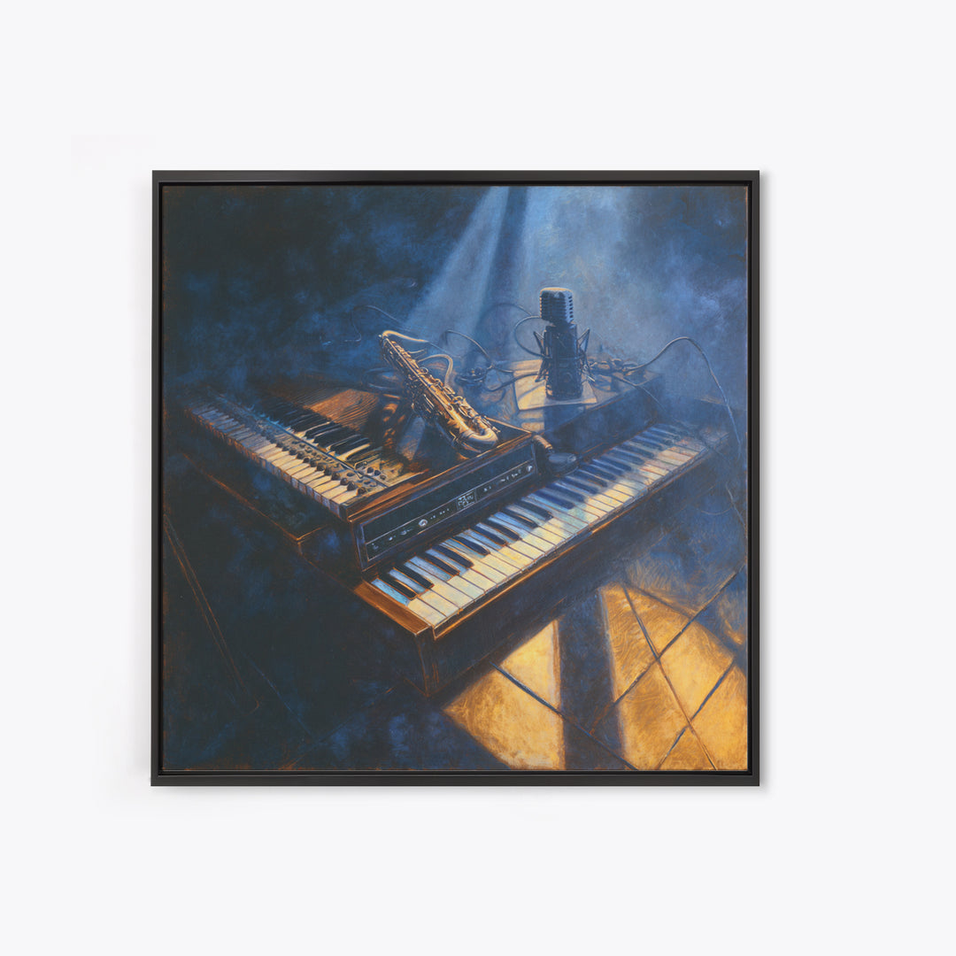 Piano Keys with Hands in Cinematic Shadow Framed Canvas Print, Music Studio Art, Fine Art Print, Studio Decor, Fine Art, Rhythm, MSA-1x1-53