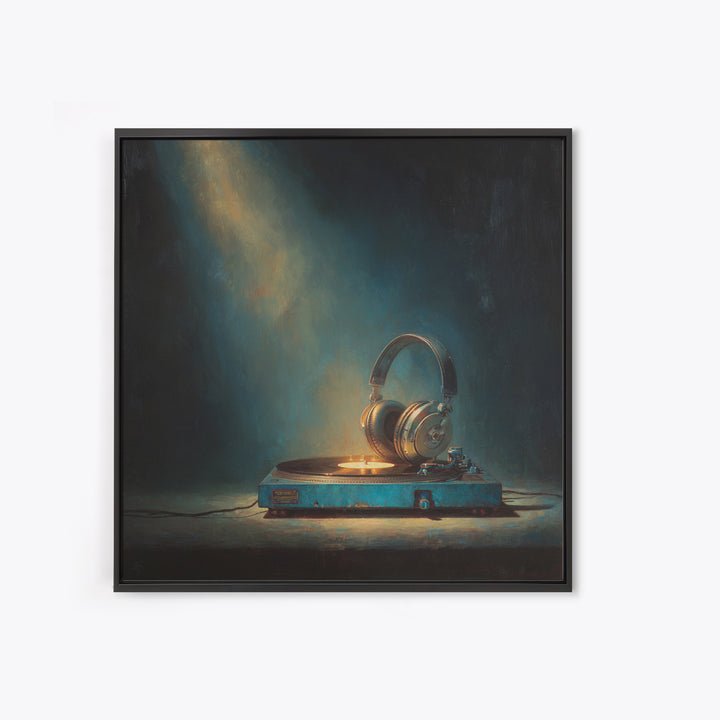 Headphones Around a Glowing Record Canvas Print, Music Studio Art, Gifts for Musicians, Studio Decor, Fine Art, Rhythm, MSA-1x1-59