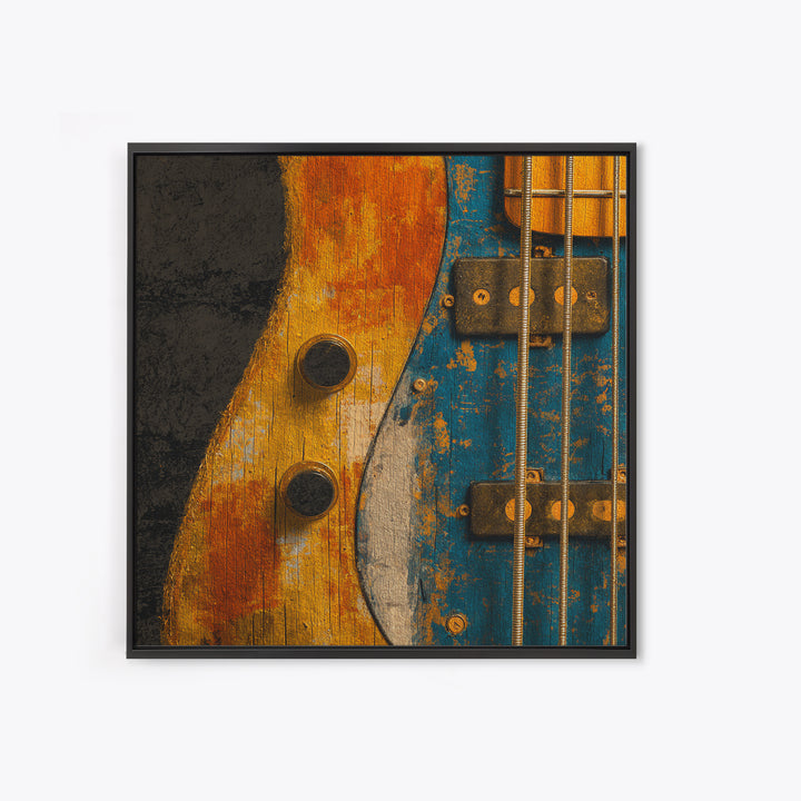 Bass Guitar Closeup Framed Canvas Print, Music Studio Art, Music Lover, Studio Decor, Oil Painting, Rhythm, Minimalist Decor, MSA-1x1-61