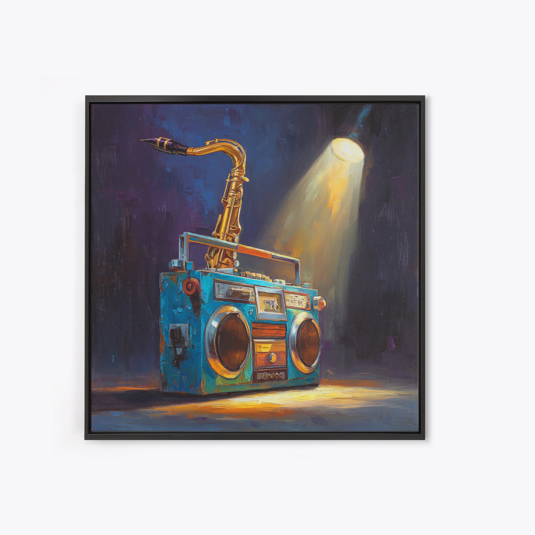 Hip Hop Boombox Framed Canvas Print, Music Studio Art, Gallery Decor, Studio Decor, Fine Art, Rhythm, Contemporary Art, MSA-1x1-65