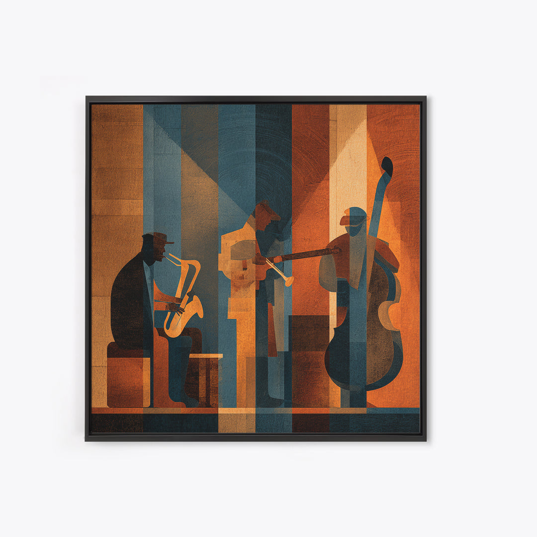 Jazz Quartet Silhouettes Framed Canvas Print, Music Studio Art, Travel Wall Art, Studio Decor, Fine Art, Rhythm, Boho Decor, MSA-1x1-70