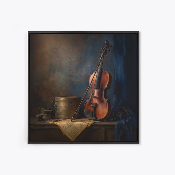 Violin and Bow Framed Canvas Print, Music Studio Art, Textured Painting, Studio Decor, Fine Art, Rhythm, Custom Painting, MSA-1x1-88