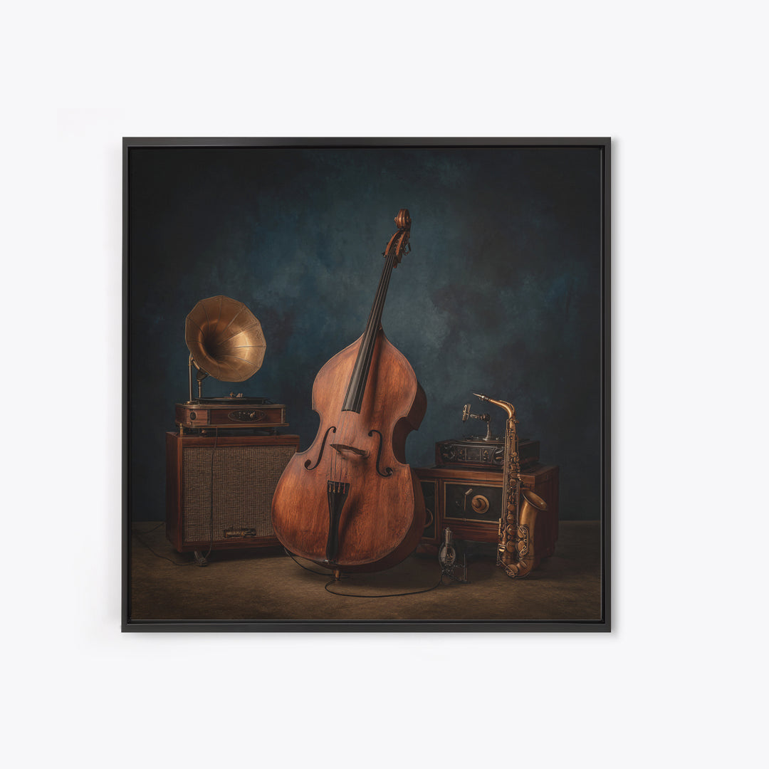 Cello Leaning Against Dark Velvet Backdrop Canvas Print, Music Studio Art, Gifts for Musicians, Studio Decor, Fine Art, Rhythm, MSA-1x1-9