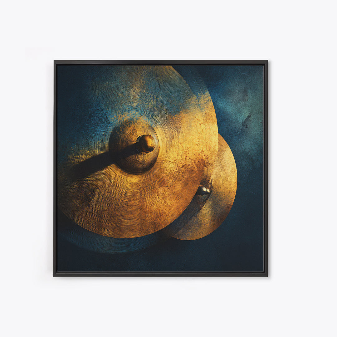 Gold Cymbal Closeup Framed Canvas Print, Music Studio Art, Printable Wall Art, Studio Decor, Rhythm, Painting from Photo, MSA-1x1-96