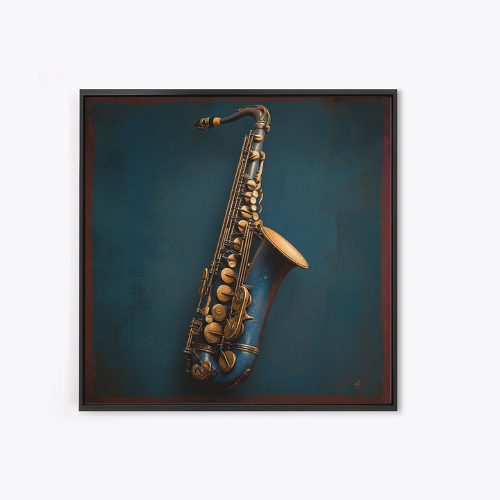 Jazz Saxophone with Smoky Blue Background Canvas Print, Music Studio Art, Boho Decor, Studio Decor, Fine Art, Rhythm, MSA-1x1-98