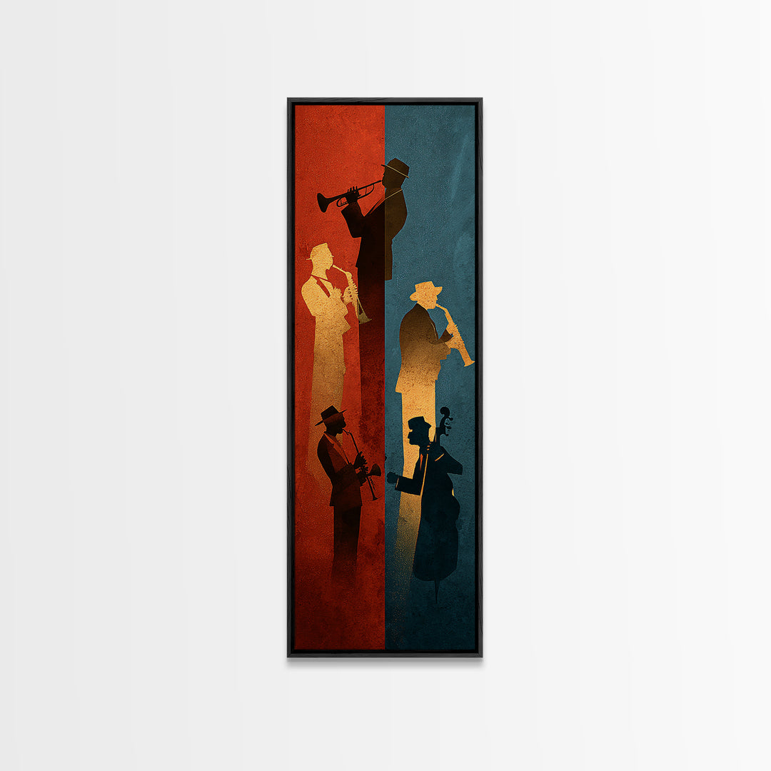 Jazz Quartet Silhouettes Canvas Print, Music Studio Art, Commission Painting, Studio Decor, Fine Art, Rhythm, Neutral Decor, MSA-1x3-10