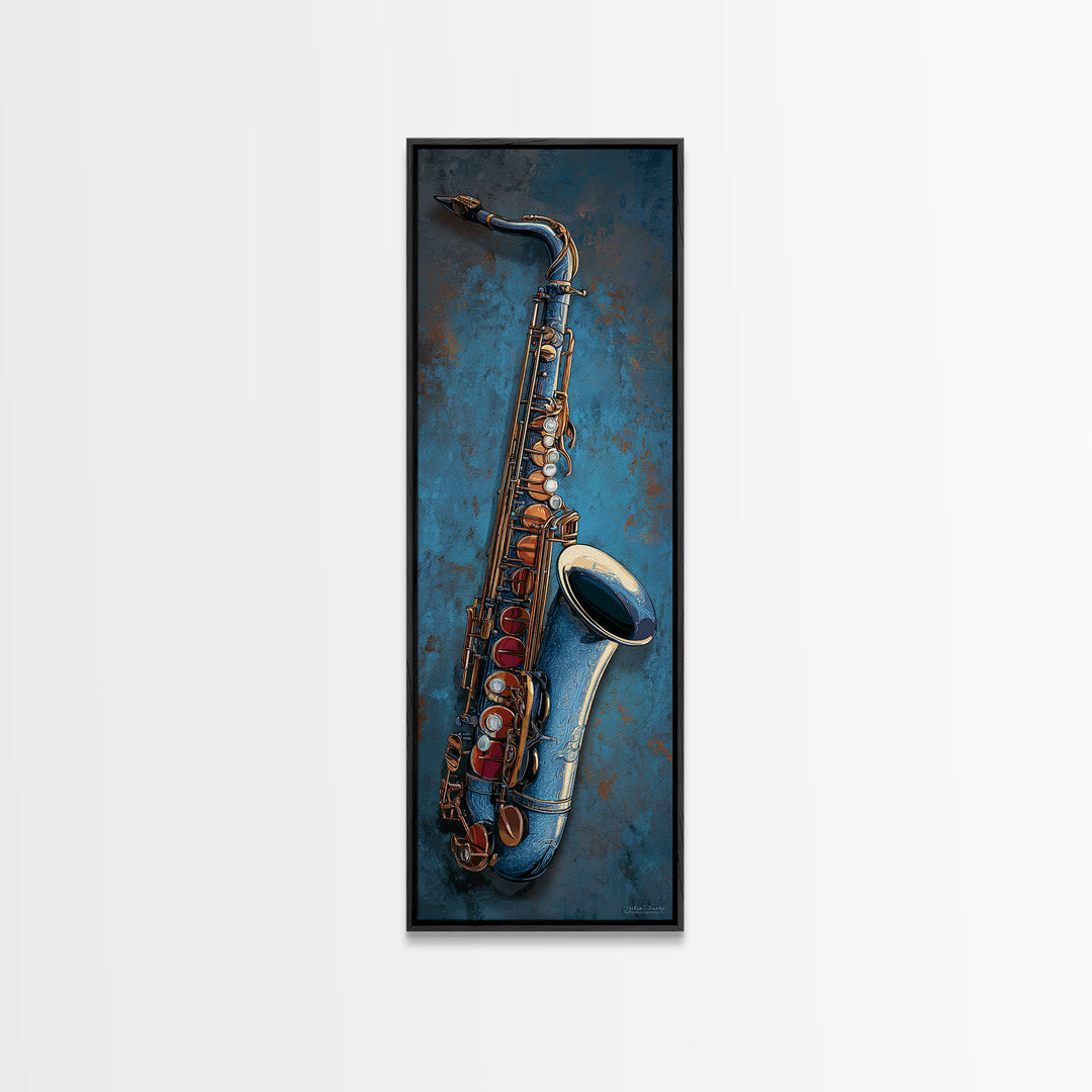 Jazz Saxophone with Smoky Blue Background Canvas Print, Music Studio Art, Teen Room Decor, Studio Decor, Fine Art, Rhythm, MSA-1x3-14