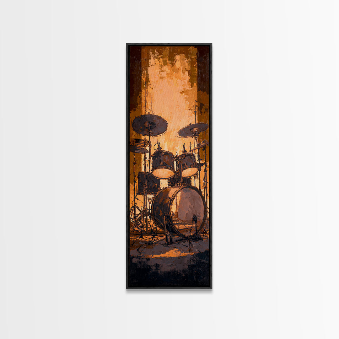 Drum Kit Silhouette Canvas Print, Music Studio Art, Music Gift, Studio Decor, Fine Art, Rhythm, Room Decor, Textured Painting, MSA-1x3-18