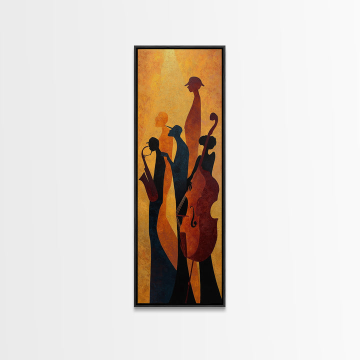 Jazz Quartet Silhouettes Framed Canvas Print, Music Studio Art, Paul Mccartney, Studio Decor, Watercolor Art, Rhythm, MSA-1x3-34