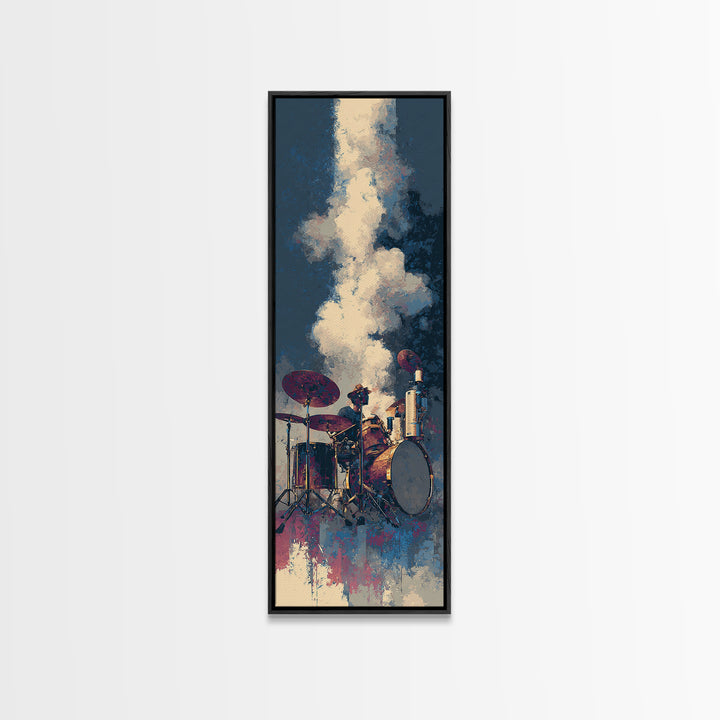 Drum Kit Silhouette Canvas Print, Music Studio Art, Music Gift, Studio Decor, Fine Art, Rhythm, Room Decor, Textured Painting, MSA-1x3-42