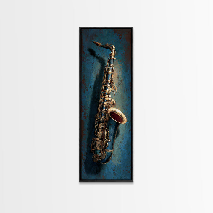 Jazz Saxophone with Smoky Blue Background Canvas Print, Music Studio Art, Luxury Decor, Studio Decor, Fine Art, Rhythm, MSA-1x3-86