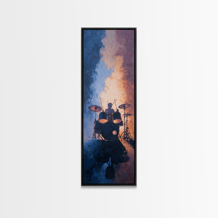 Drum Kit Silhouette Canvas Print, Music Studio Art, Studio Decor, Oil Painting, Rhythm, Digital Wall Art, Printable Art, MSA-1x3-90