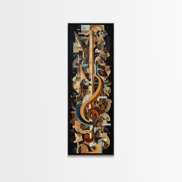 Musical Notes as Abstract Floating Shapes Without Framed Canvas Print, Music Studio Art, Music Posters, Studio Decor, Rhythm, MSA-1x3-96
