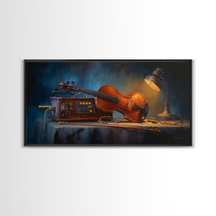 Violin and Bow Framed Canvas Print, Music Studio Art, Art Print, Studio Decor, Rhythm, Digital Wall Art, Printable Art, MSA-2x1-12