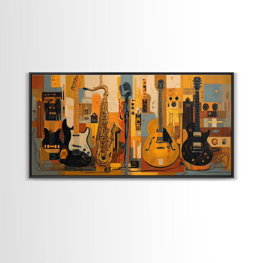 Electric Guitar Pedals and Cables Graphic Art Canvas Print, Music Studio Art, Contemporary Art, Studio Decor, Fine Art, Rhythm, MSA-2x1-17