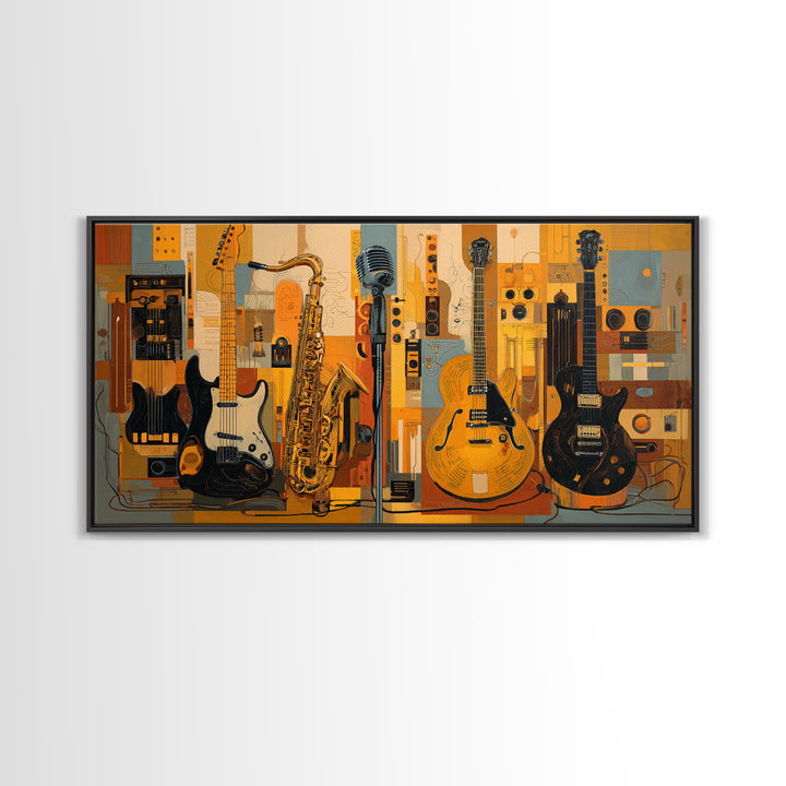 Electric Guitar Pedals and Cables Graphic Art Canvas Print, Music Studio Art, Contemporary Art, Studio Decor, Fine Art, Rhythm, MSA-2x1-17