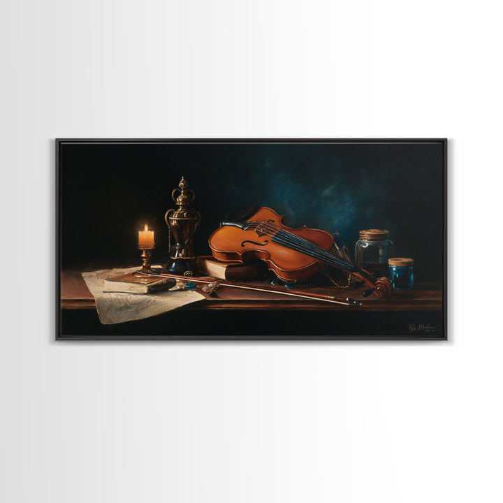 Violin and Bow Canvas Print, Music Studio Art, Wall Art, Studio Decor, Watercolor Art, Rhythm, Trendy Wall Art, Music Wall Art, MSA-2x1-36