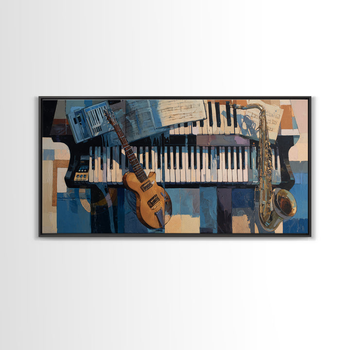 Piano Keys with Hands in Cinematic Shadow Canvas Print, Music Studio Art, Digital Wall Art, Studio Decor, Fine Art, Rhythm, MSA-2x1-49