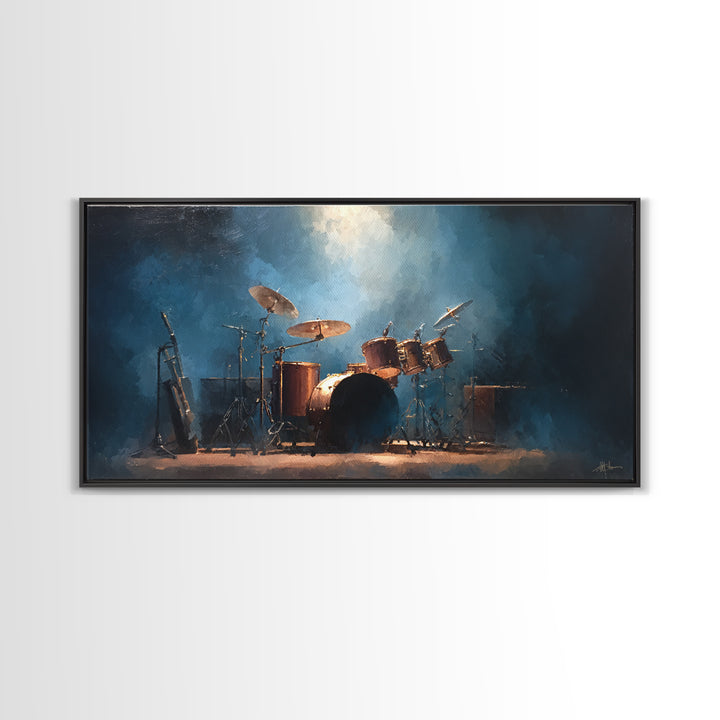 Drum Kit Silhouette Framed Canvas Print, Music Studio Art, Minimalist Decor, Studio Decor, Fine Art, Rhythm, Scripture Wall Art, MSA-2x1-50