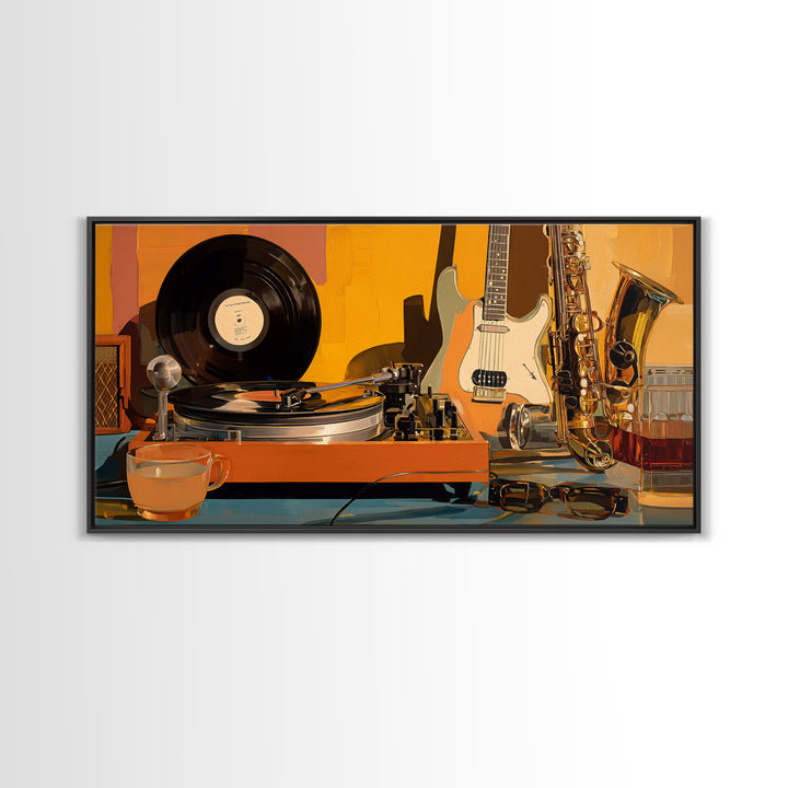 Vinyl Record and Turntable Still Life Canvas Print, Music Studio Art, Travel Wall Art, Studio Decor, Abstract Art, Rhythm, MSA-2x1-71