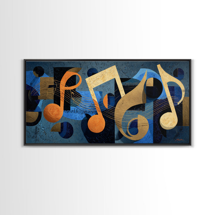 Musical Notes as Abstract Floating Shapes Without Canvas Print, Music Studio Art, Painting from Photo, Studio Decor, Rhythm, MSA-2x1-80