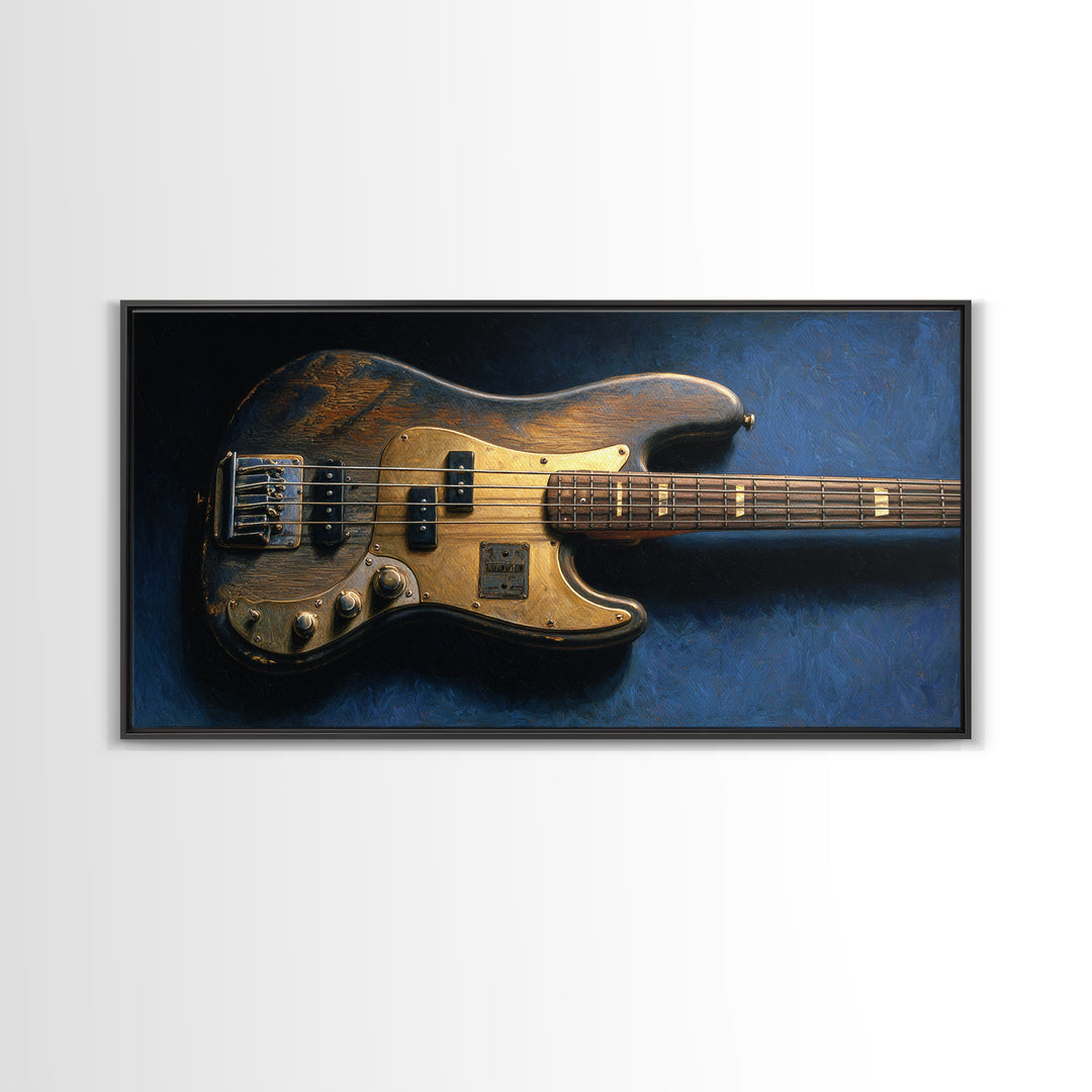 Bass Guitar Closeup Framed Canvas Print, Music Studio Art, Custom Painting, Studio Decor, Watercolor Art, Rhythm, MSA-2x1-81