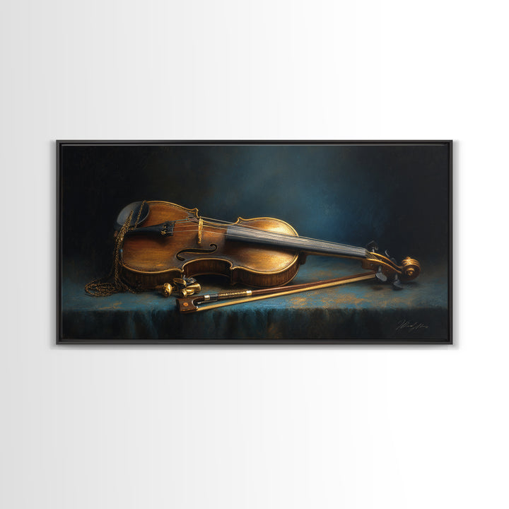 Violin and Bow Framed Canvas Print, Music Studio Art, Music Posters, Studio Decor, Fine Art, Rhythm, Music Lover, Gallery Decor, MSA-2x1-84