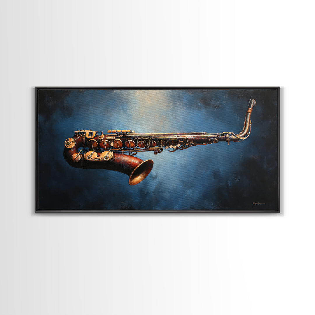 Jazz Saxophone with Smoky Blue Background Canvas Print, Music Studio Art, Music, Studio Decor, Rhythm, Digital Download Art, MSA-2x1-94