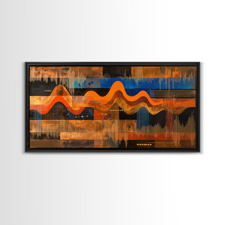Abstract Sound Wave Framed Canvas Print, Music Studio Art, Music Art, Studio Decor, Rhythm, Modern Decor, Fine Art Print, MSA-2x1-96