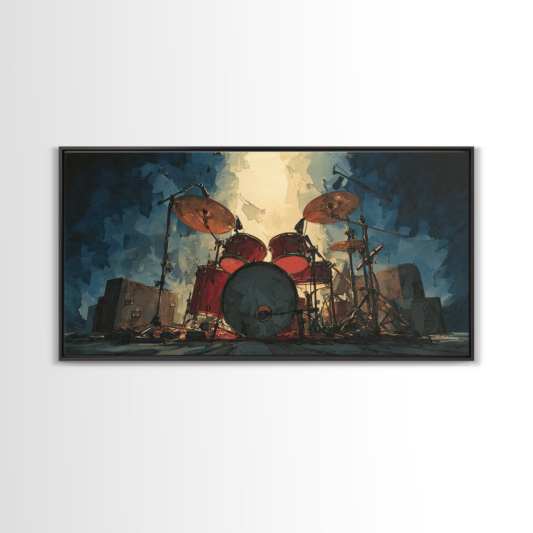 Drum Kit Silhouette Canvas Print, Music Studio Art, Studio Decor, Watercolor Art, Rhythm, Painting from Photo, MSA-2x1-98