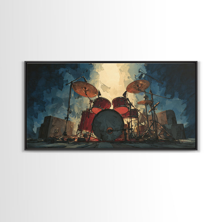 Drum Kit Silhouette Canvas Print, Music Studio Art, Studio Decor, Watercolor Art, Rhythm, Painting from Photo, MSA-2x1-98