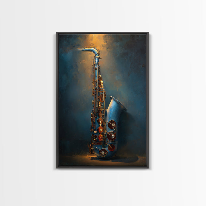 Jazz Saxophone with Smoky Blue Background Canvas Print, Music Studio Art, Luxury Decor, Studio Decor, Fine Art, Rhythm, MSA-2x3-10