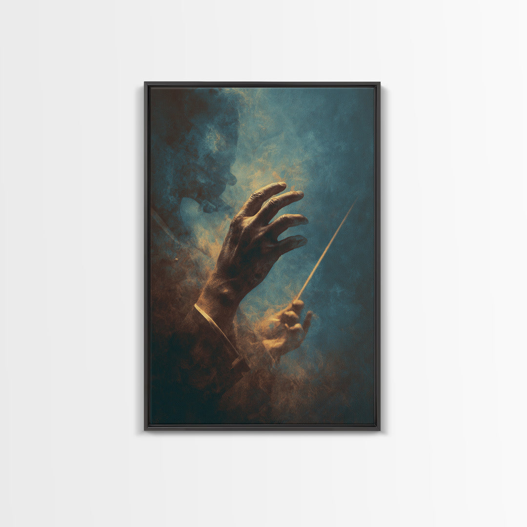 Orchestra Conductor Hands Framed Canvas Print, Music Studio Art, Music Wall Art, Studio Decor, Rhythm, Teen Room Decor, MSA-2x3-28
