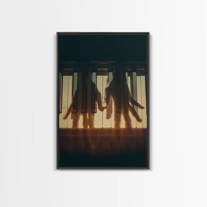 Piano Keys with Hands in Cinematic Shadow Framed Canvas Print, Music Studio Art, Music, Studio Decor, Fine Art, Rhythm, MSA-2x3-37