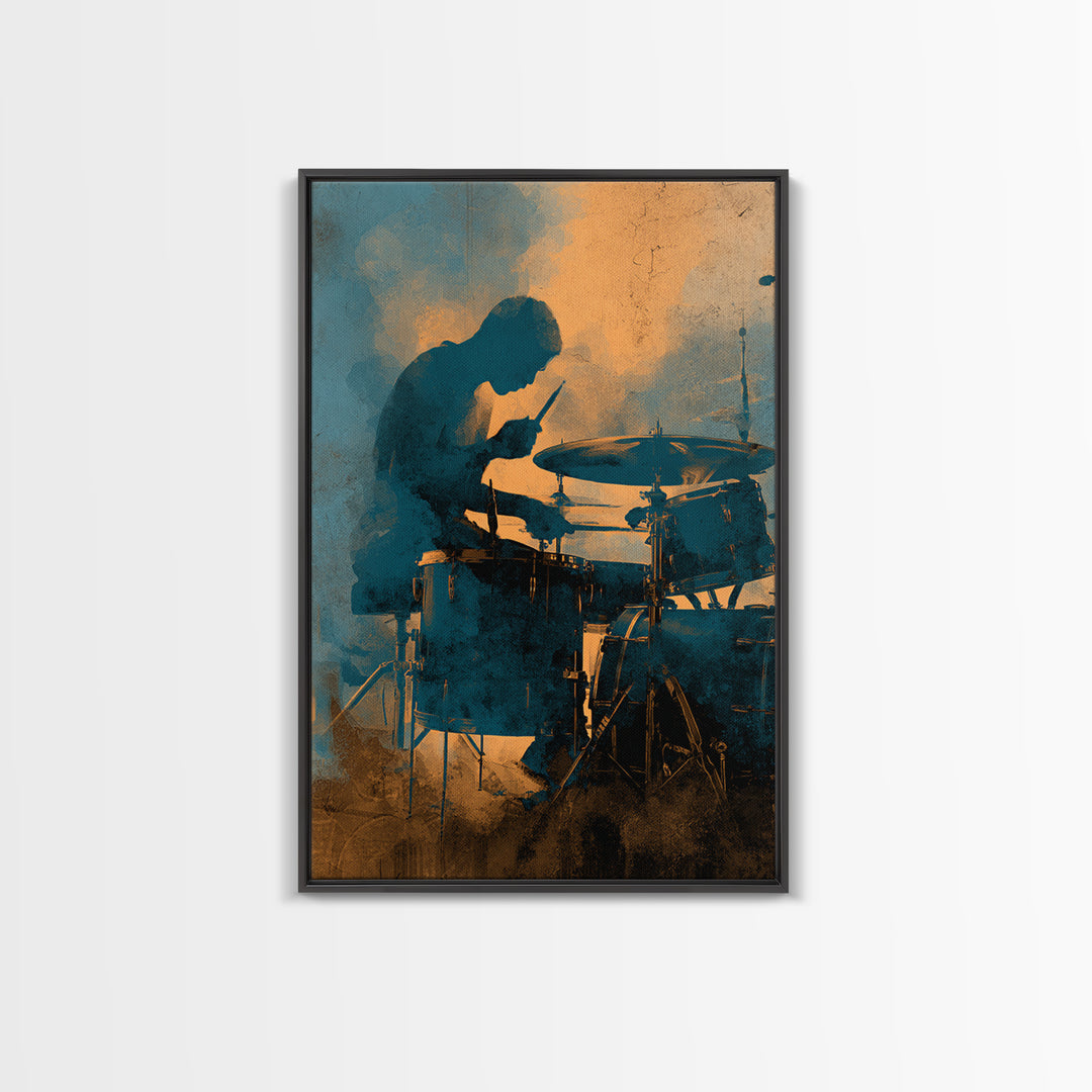 Drum Kit Silhouette Framed Canvas Print, Music Studio Art, Wall Art, Studio Decor, Fine Art, Rhythm, Trendy Wall Art, MSA-2x3-38