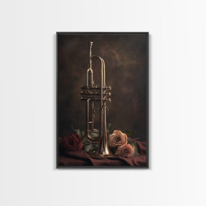 Trumpet and Roses Canvas Print, Music Studio Art, Fine Art Print, Studio Decor, Fine Art, Rhythm, Wall Decor, MSA-2x3-40