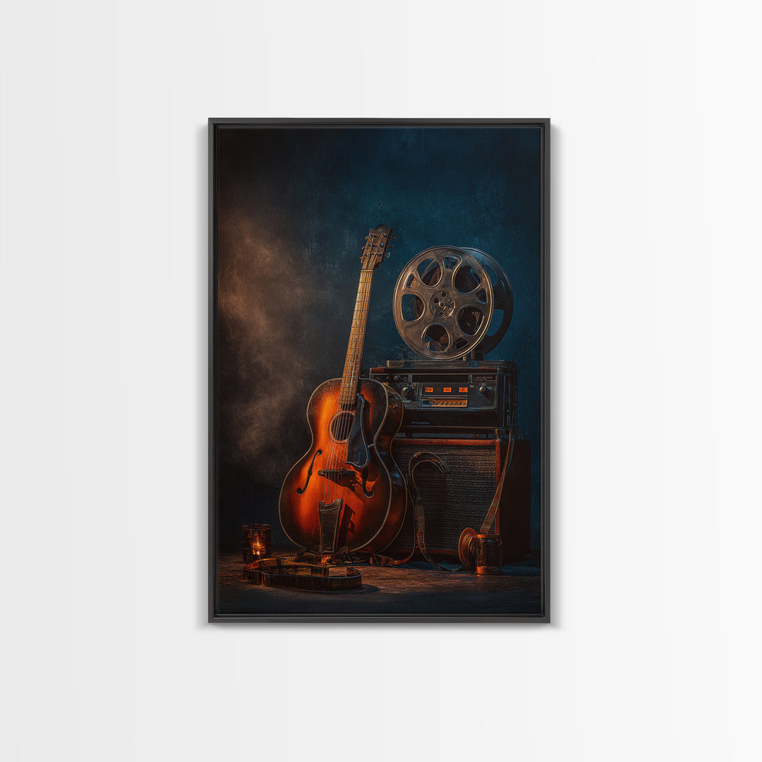 Recording Tape Reel Framed Canvas Print, Music Studio Art, Textured Painting, Studio Decor, Fine Art, Rhythm, Custom Painting, MSA-2x3-46
