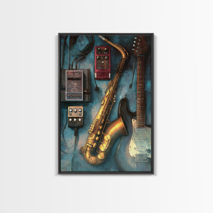 Electric Guitar Pedals and Cables Graphic Art Canvas Print, Music Studio Art, Digital Wall Art, Studio Decor, Rhythm, MSA-2x3-53
