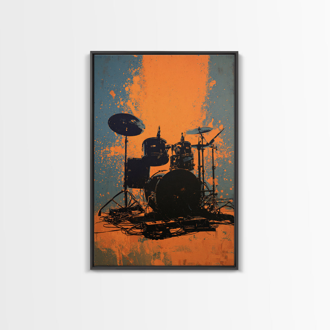 Drum Kit Silhouette Canvas Print, Music Studio Art, Art Commission, Studio Decor, Abstract Art, Rhythm, Watercolor Print, MSA-2x3-62