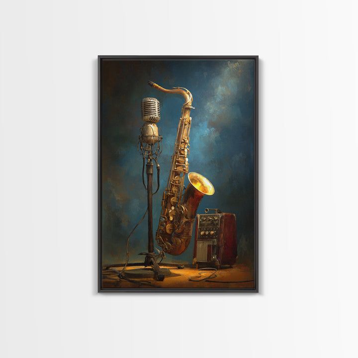 Microphone Portrait with Golden Spotlight Framed Canvas Print, Music Studio Art, Printable Wall Art, Studio Decor, Rhythm, MSA-2x3-63