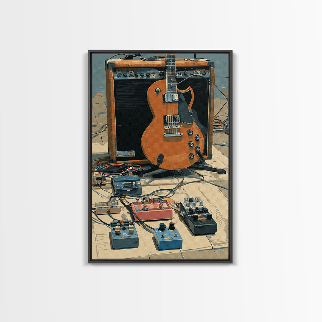 Electric Guitar Pedals and Cables Graphic Art Canvas Print, Music Studio Art, Trendy Wall Art, Studio Decor, Fine Art, Rhythm, MSA-2x3-77