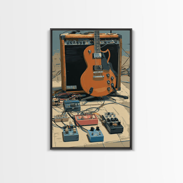 Electric Guitar Pedals and Cables Graphic Art Canvas Print, Music Studio Art, Trendy Wall Art, Studio Decor, Fine Art, Rhythm, MSA-2x3-77