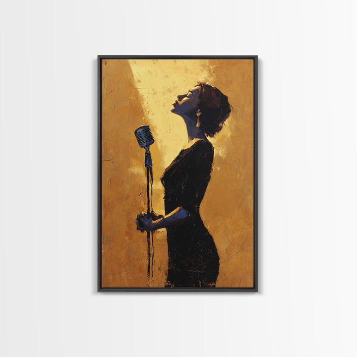Microphone Portrait with Golden Spotlight Framed Canvas Print, Music Studio Art, Digital Download Art, Studio Decor, Rhythm, MSA-2x3-87
