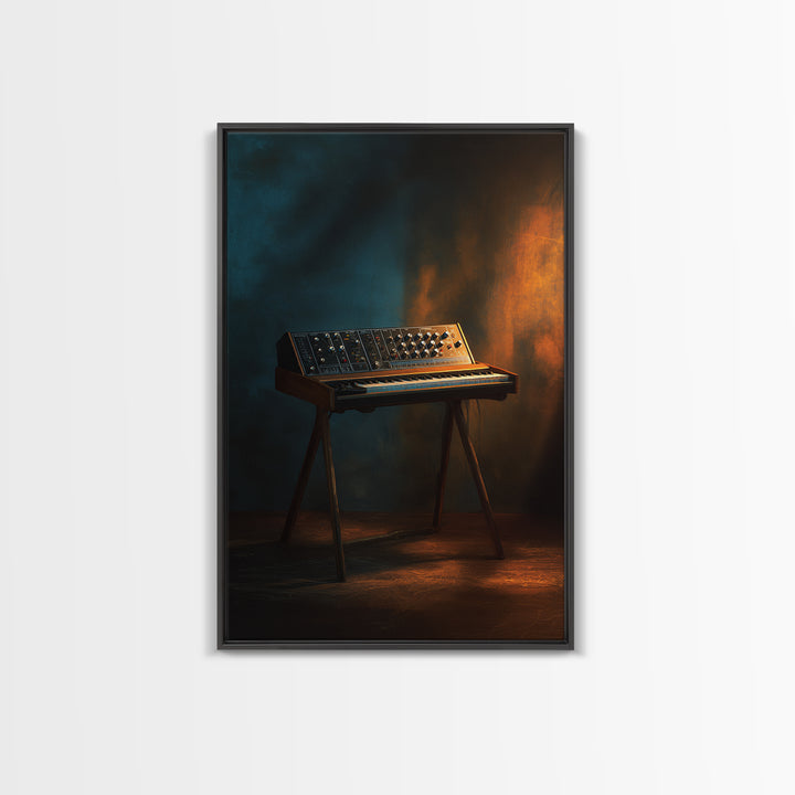 Synthesizer Knobs and Neon Reflections Framed Canvas Print, Music Studio Art, Digital Wall Art, Studio Decor, Fine Art, Rhythm, MSA-2x3-90