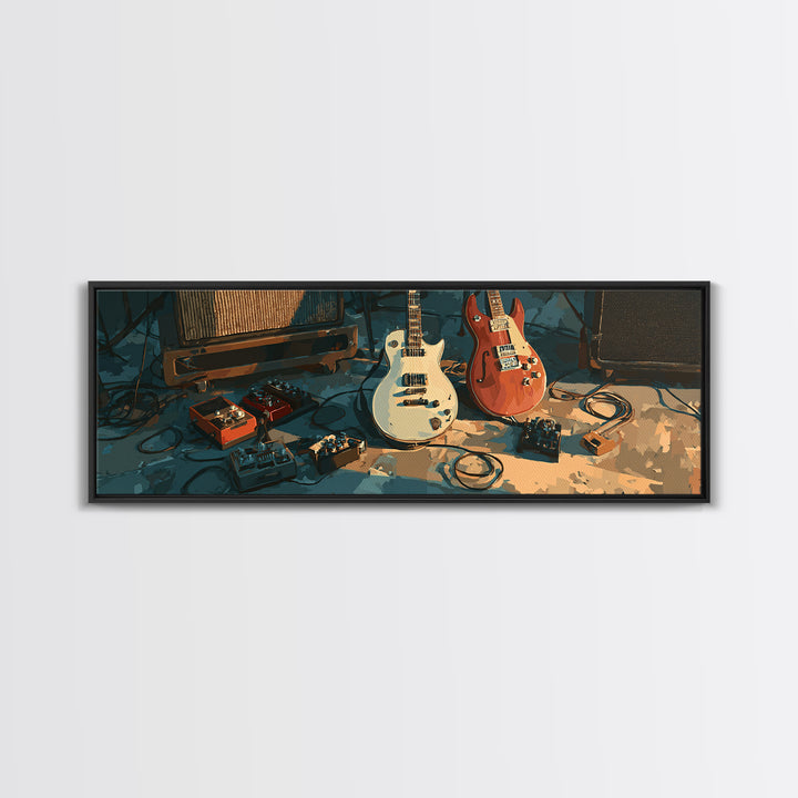 Electric Guitar Pedals and Cables Graphic Art Canvas Print, Music Studio Art, Painting from Photo, Studio Decor, Rhythm, MSA-3x1-37